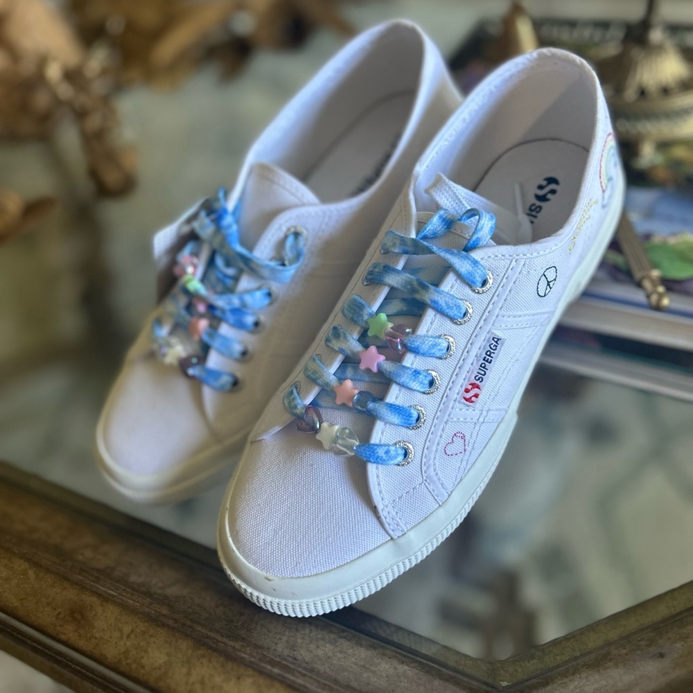 278 Superga Fantasia 2750 EMBROIDERY Women   Rainbow Peace size 39. NWT - Picture 10 of 11